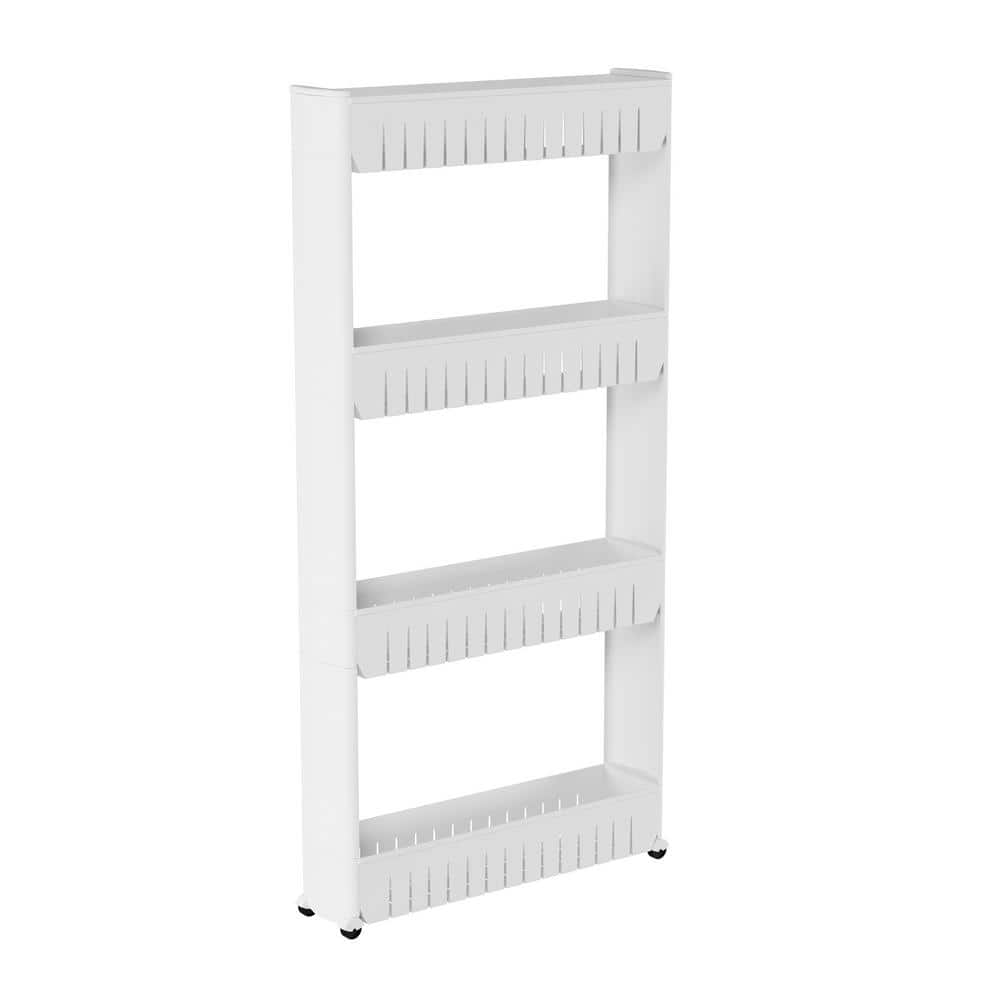 White 4-Tier Slim Rolling Storage Cart with PVC Wheels