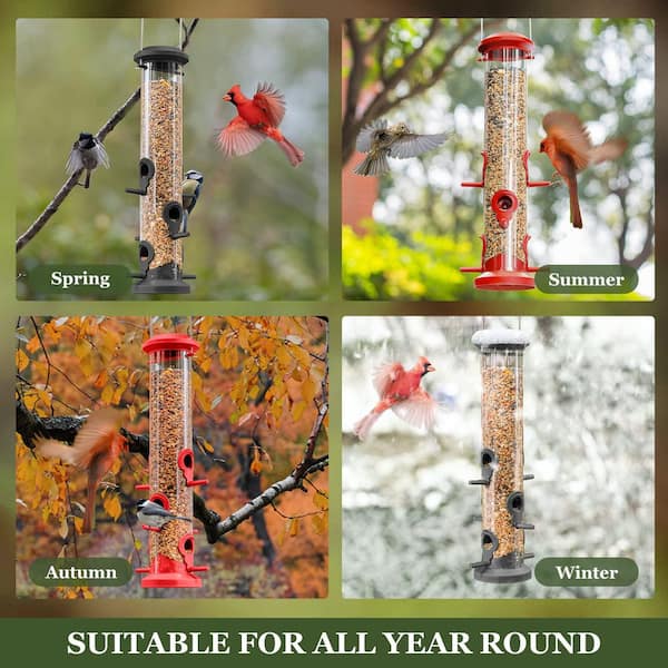 Black Tube Feeders, Weatherproof and Steel Hanger with 6 Feeding Ports Plastic, for Outdoor Wild Birds (2-Pack)
