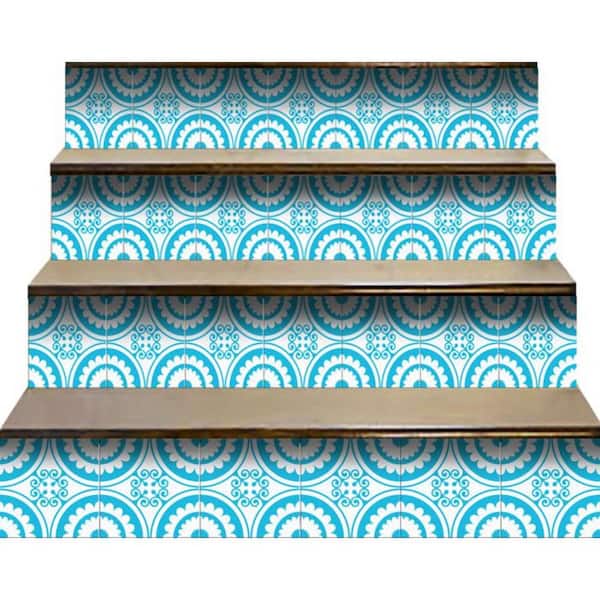 HomeRoots Multi Colored Aqua Gerber 8 in. x 8 in. Vinyl Peel and Stick Removable Tile Stickers (10.56 sq. ft./Pack)