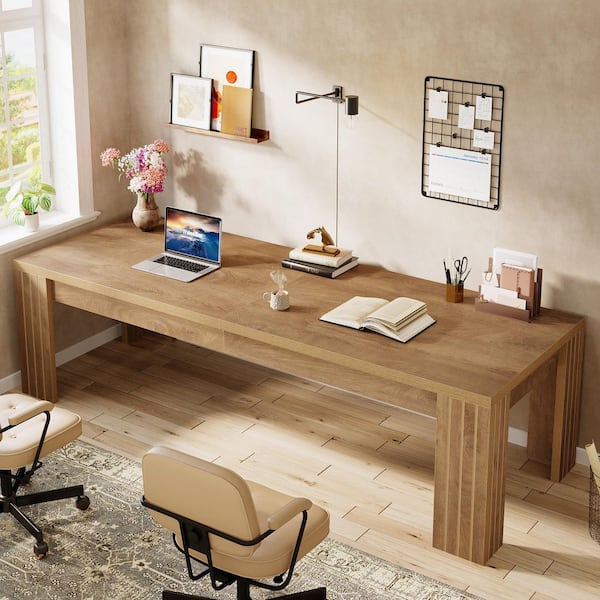 Halseey 78.7 in. Long Rectangular Brown Wood Computer Desk, Two Person Desk Dual Workstation for Home Office