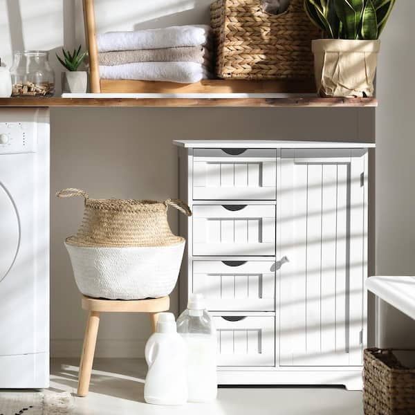 Nestfair 23.62 in. W x 11.8 in. D x 39.57 in. H White Bathroom Standing  storage Linen Cabinet with 3 Drawers and 1 Door L35523W282 - The Home Depot