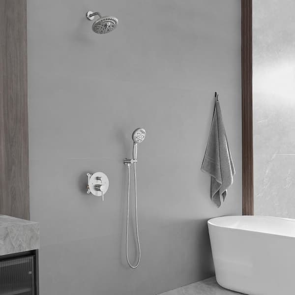 Single Handle 8-Spray Round Shower Faucet 2.5 GPM with 180° Swivel in Brushed Nickel (Valve Included)