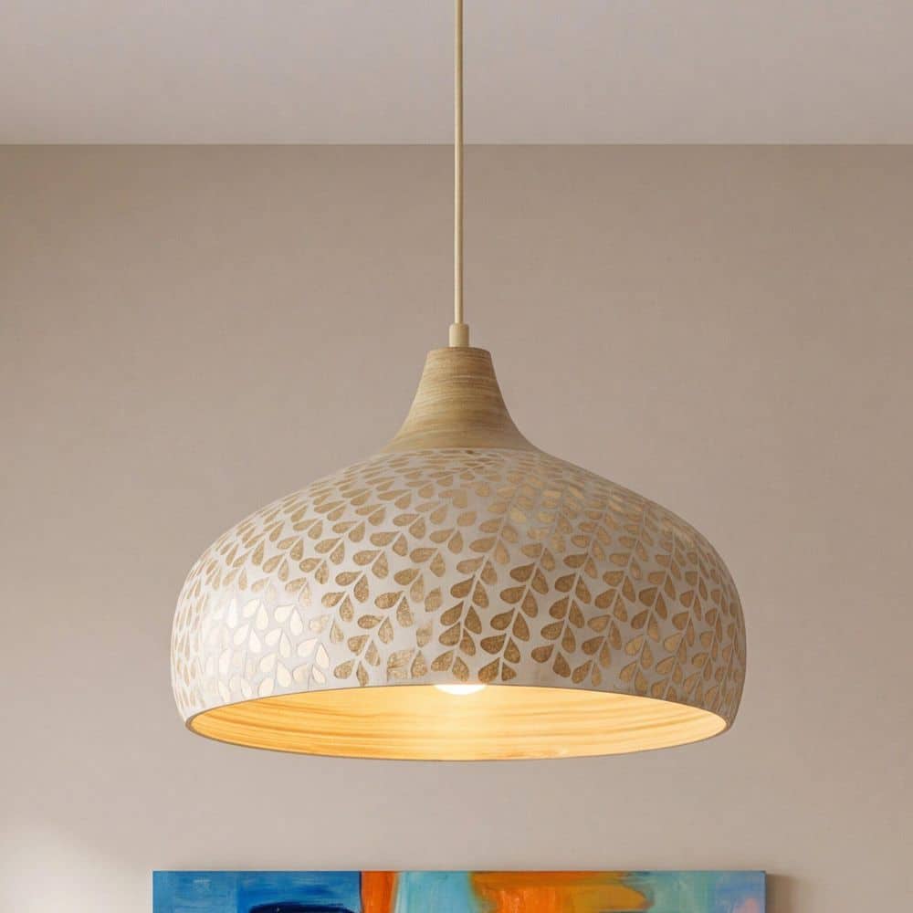 Kemp 17.75 in. W x 12 in. H 1-Light Ivory/Gold Shell Pendant Light price history on PriceWatchPro