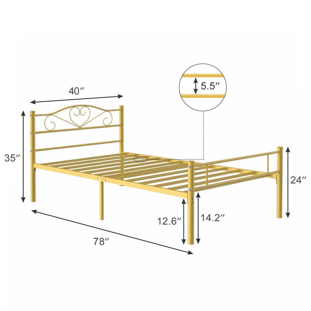 Twin Bed Frame, Pink Platform Bed No Box Spring Needed, Heavy Duty Steel Slats Support Bed - thumbnail 3