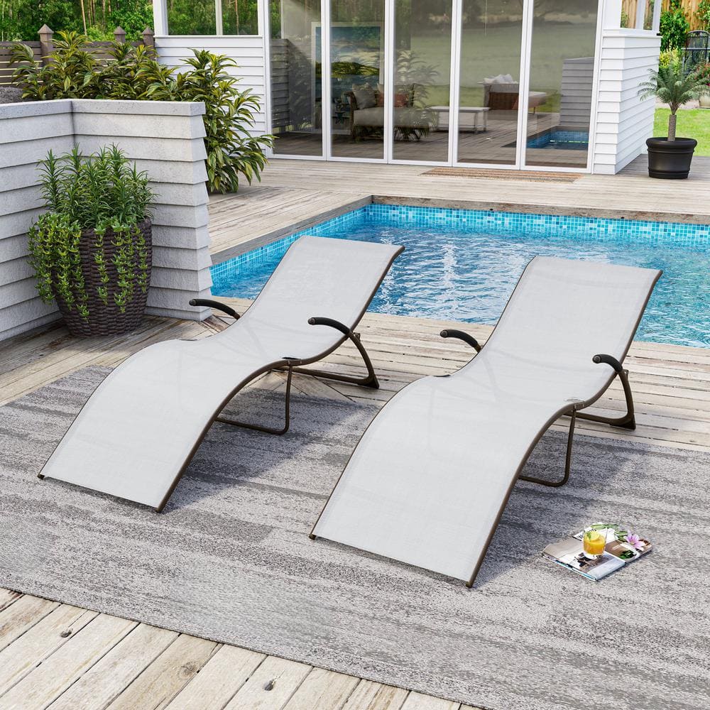 Crestlive Products Foldable Metal Outdoor Lounge Chair in Light Gray (2 ...