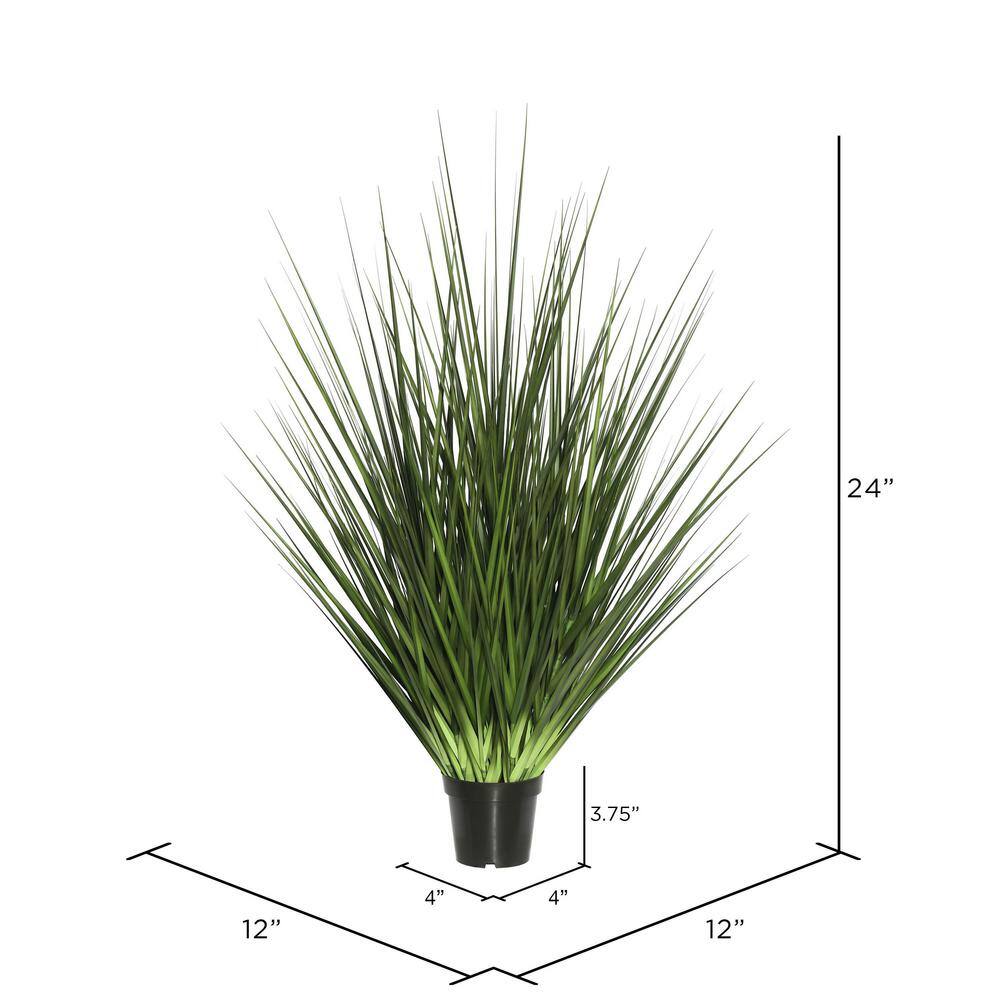 Tiny Green Faux Grass Arrangement in Black Plastic Pot