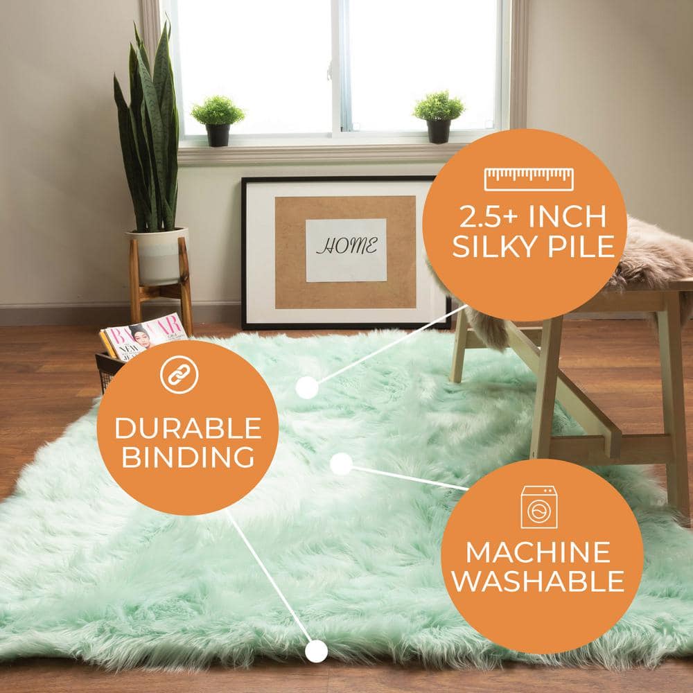 Mint Green Faux Fur Shag Rug - 5' x 7'