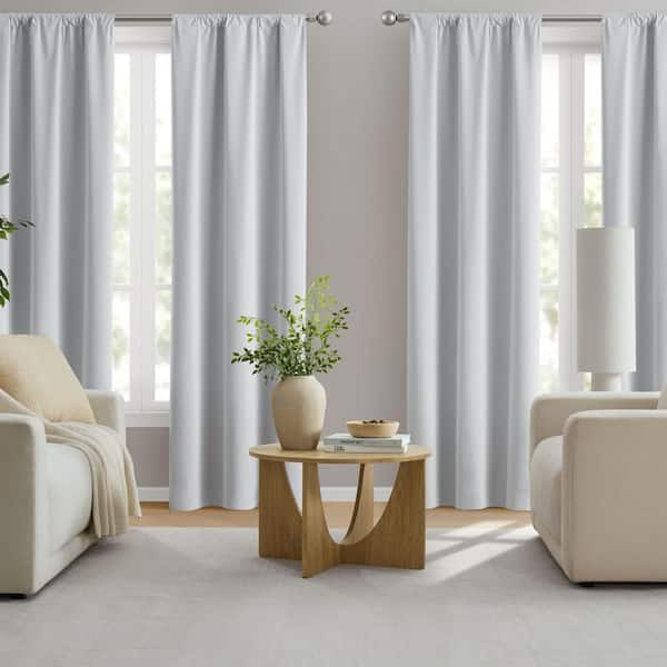 Contractor Set White Polyester 38 in. W x 84 in. L Rod Pocket 100% Blackout Curtain (Set of 4)