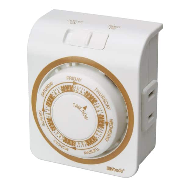 Woods 15-Amp 7-Day Indoor Plug-In Dual-Outlet Mechanical Timer, White