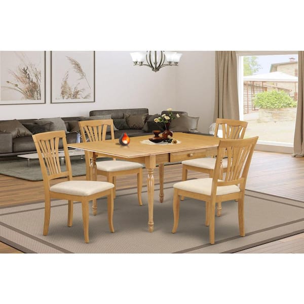 East West Furniture 5-Piece Natural Oak Finish Solid Wood Top-Dining Room Set with Dropleaf-Seats 4