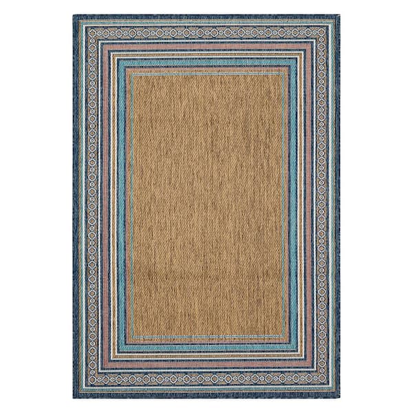 Mohawk Home Seaside Border Blue 10 ft. x 13 ft. Geometric Indoor/Outdoor Area Rug