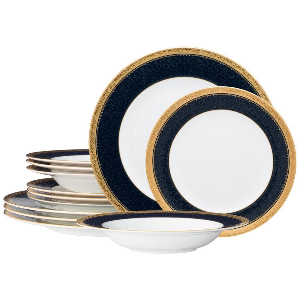 Noritake Odessa Cobalt Gold 12-Piece (Gold) Bone China Dinnerware