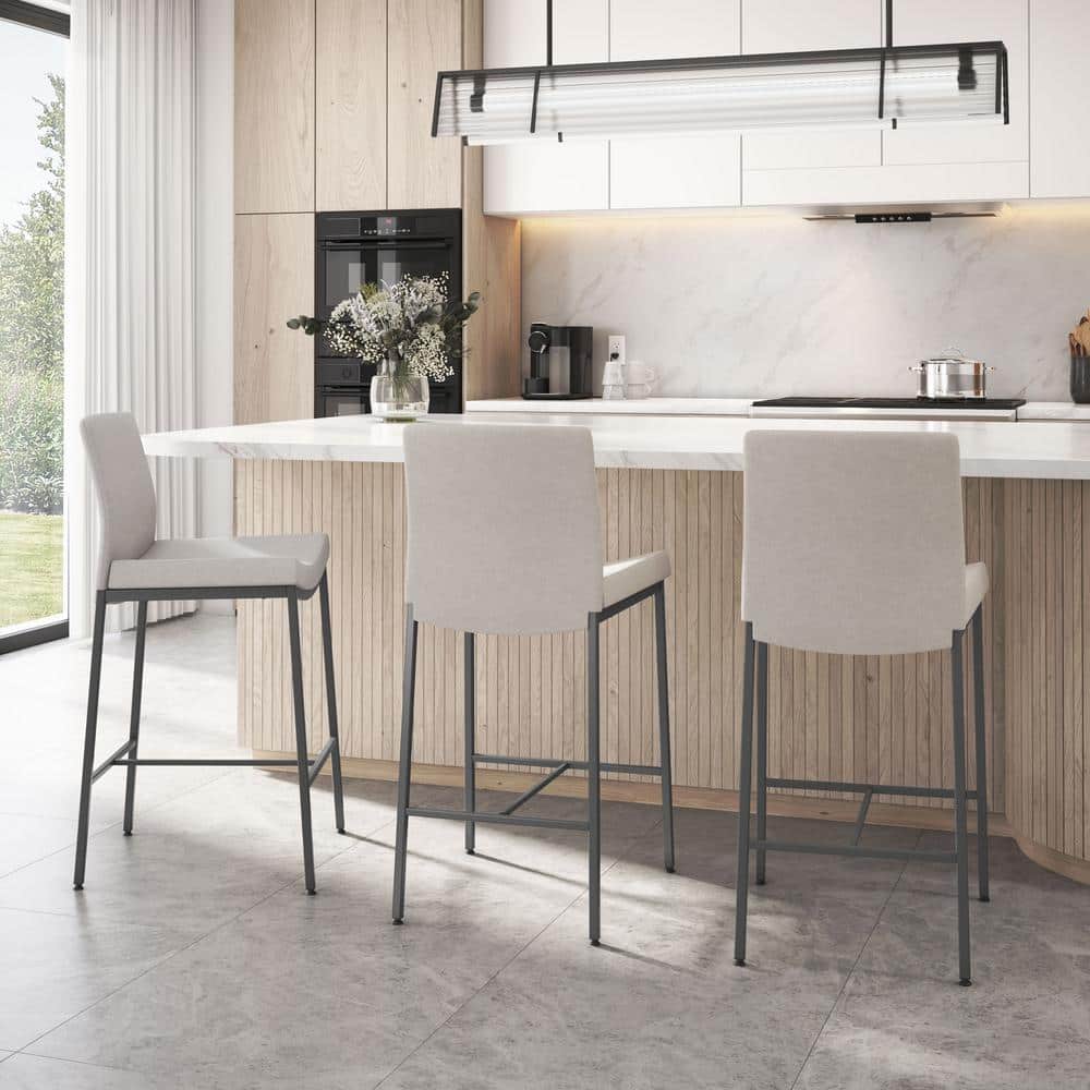 Torres 26'' Light Grey Polyurethane Counter Stool with Dark Grey Metal Frame