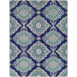 Teal 9 ft. x 12 ft. Medallion Indoor/Outdoor Area Rug