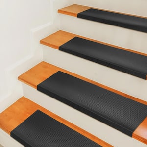 Easy clean, Waterproof, Low Profile Non-Slip Indoor/Outdoor Rubber Stair Treads, 10 in. x 30 in. (Set of 5), Black Nib