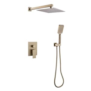 Single Handle 3-Spray Shower Faucet 1.8 GPM with Pressure Balance Wall Mount Shower System with Valve in. Brushed Gold