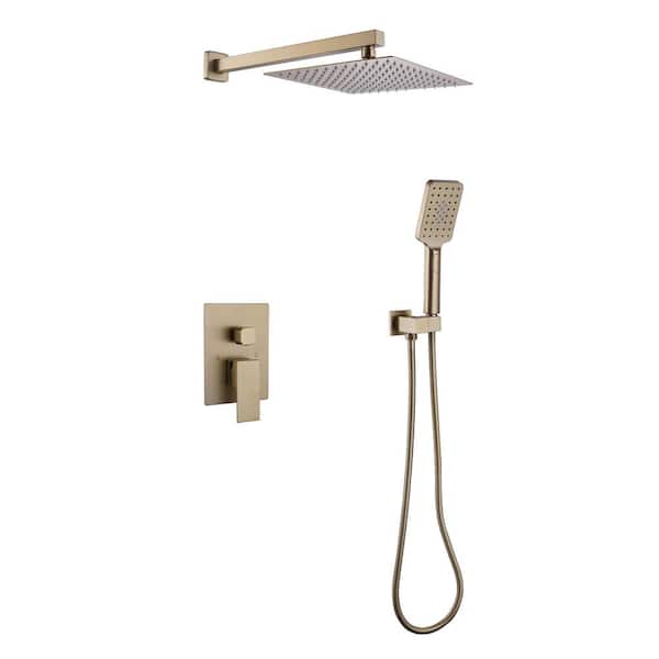 FLG Single Handle 3-Spray Shower Faucet 1.8 GPM with Pressure Balance Wall Mount Shower System with Valve in. Brushed Gold
