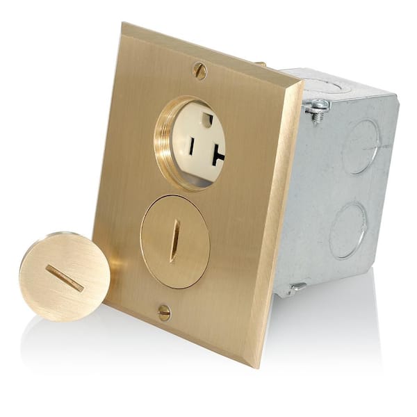 20 Amp 125 V Floor Box Assembly Duplex Outlet/Receptacle, Ivory/Brass (1-Pack) 25349-FBA