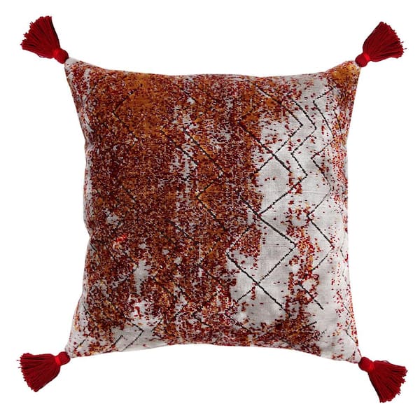 Unbranded Arcane Silver/Red Traditional Textured Medallion Poly-Fill 20 in. x 20 in. Indoor Throw Pillow