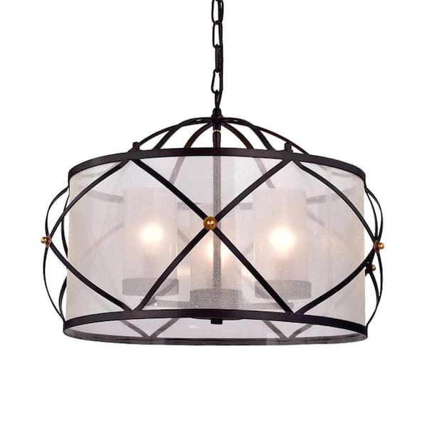 24 in. Omolara 3-Light Indoor Bronze Pendant Chandelier with Light Kit