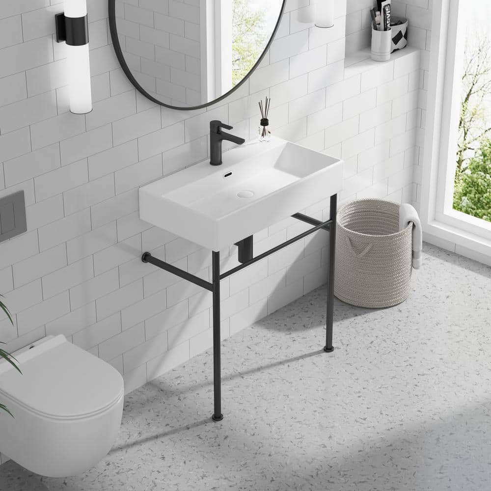 Turner 30" Matte Black Ceramic Wall-Mount Console Sink