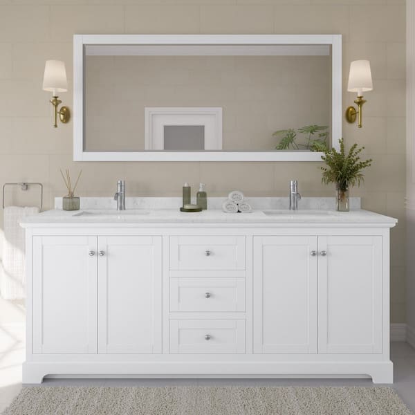Avery 80in.Wx22 in.D Double Vanity in White with Cultured Marble Vanity Top in Light-Vein Carrara with White Basins