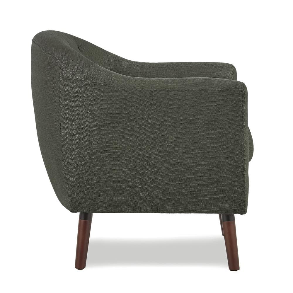 Scandinavian Gray Barrel Accent Chair with Cherry Wood Legs