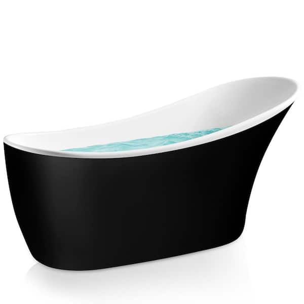 AKDY 53.9 in. Fiberglass Single Slipper Flatbottom Non-Whirlpool Bathtub in Glossy Black