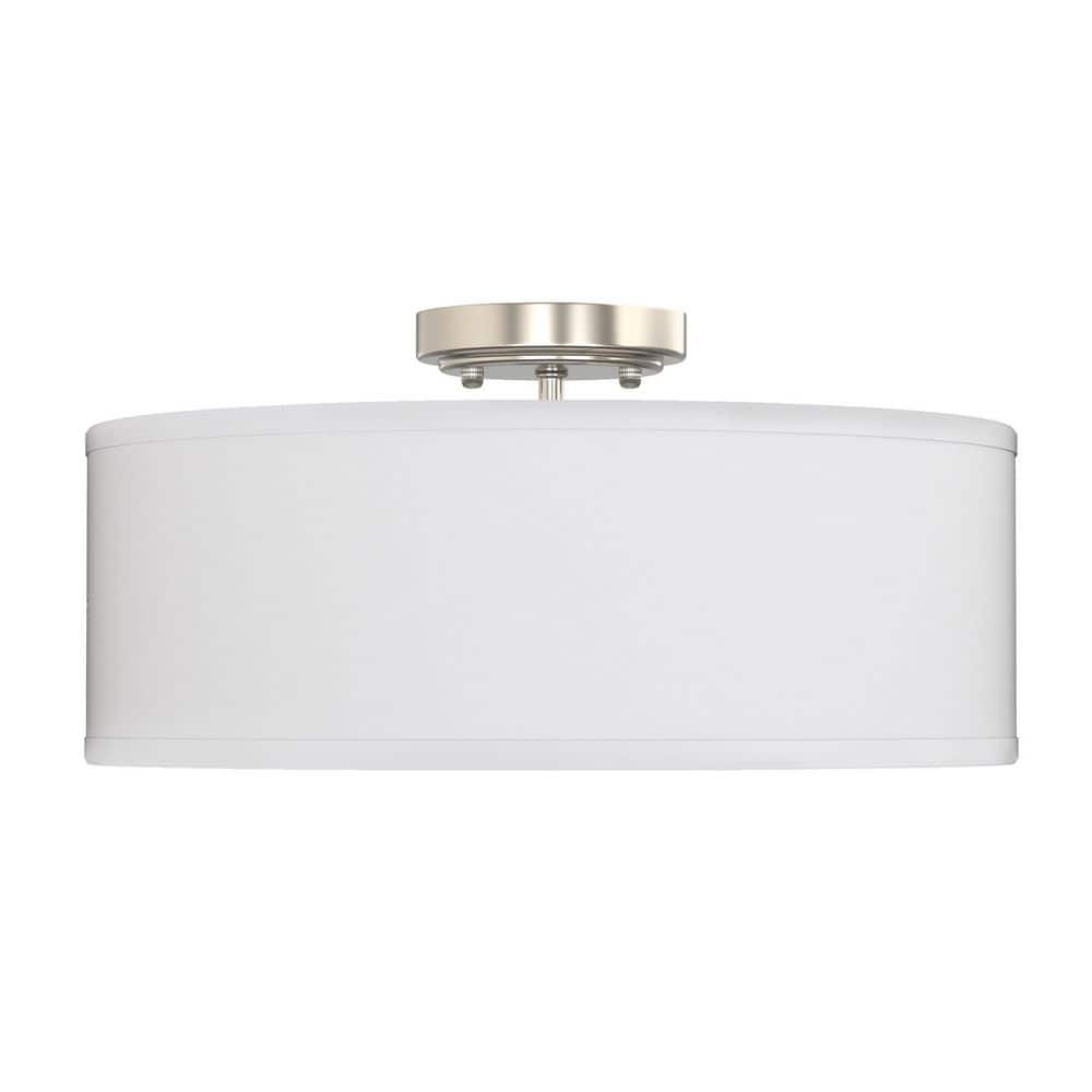 15.9 in 2-Light Brushed Nickel  Drum Semi-Flush Ceiling Light with Linen Shades and Frosted Acrylic, Finish, E26 Socket price history on PriceWatchPro