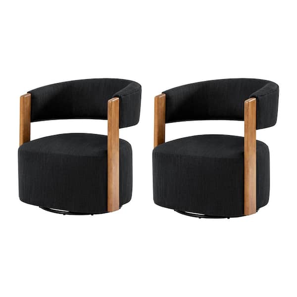 JAYDEN CREATION Ken Black  29.5"W Upholstered Swivel Barrel Chair with No Assemble Set of 2