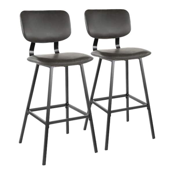 Lumisource Foundry 30 in. Grey Faux Leather Upholstery Bar Stool (Set of 2)