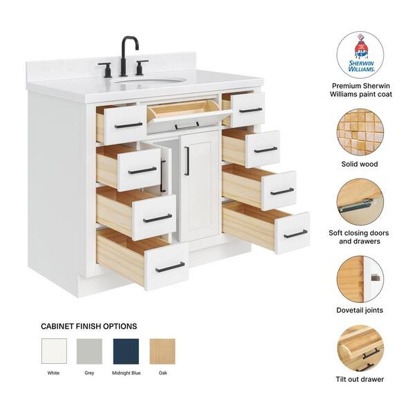 ARIEL Hepburn 42 in. W x 22 in. D x 36 in. H Single Sink