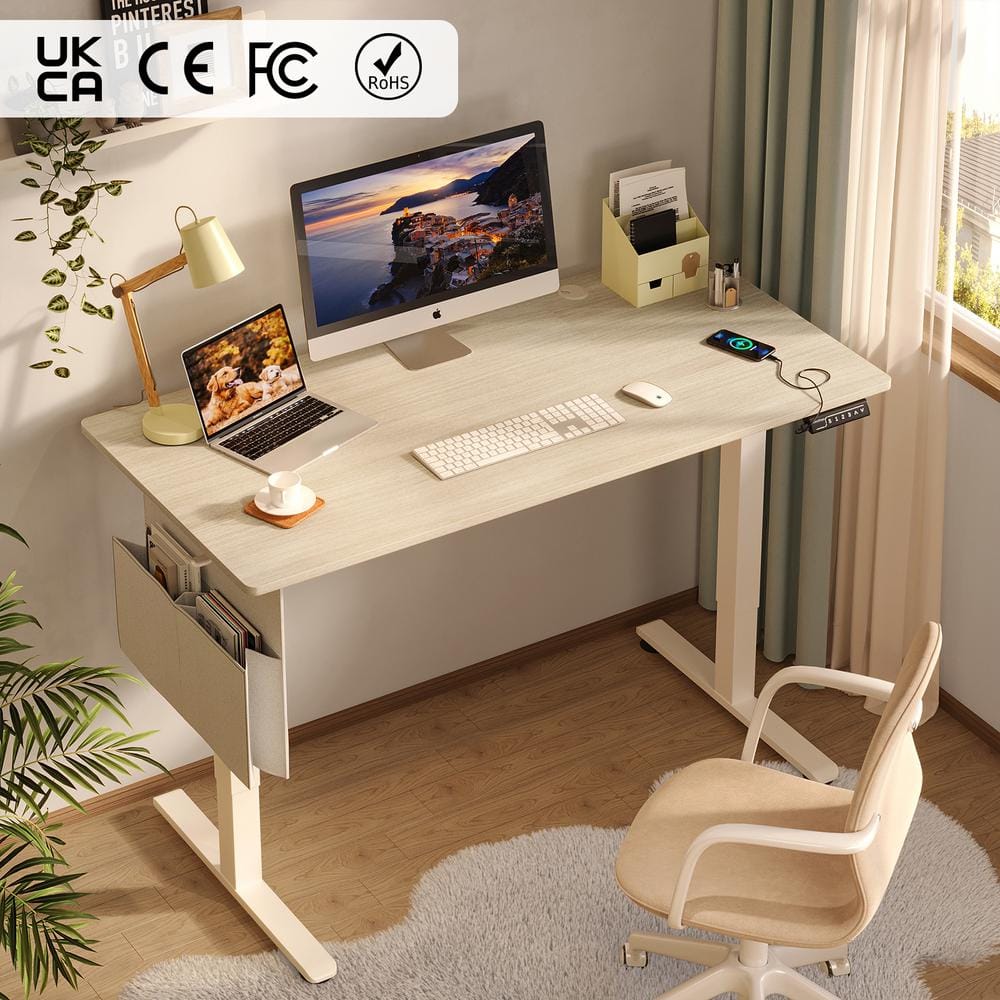 White Oak Adjustable Height Standing Desk with USB Port