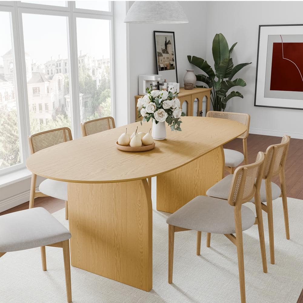 Lirago Oval Oak Wood 67 in. Arched Double Pedestal Dining Lirago Oval Oak Wood 67 in. Arched Double Pedestal Dining