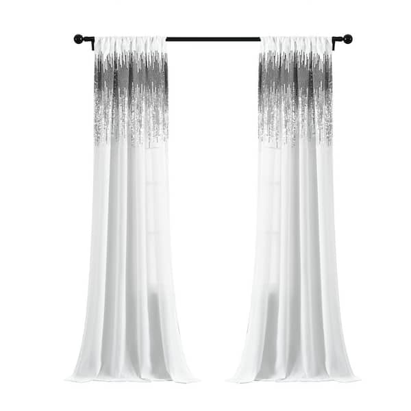 White/Black Solid Rod Pocket Room Darkening Curtain - 42 in. W x 84 in. L (Set of 2)