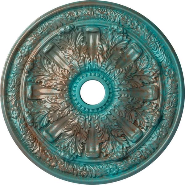 Ekena Millwork 3-1/4 in. x 30 in. x 30 in. Polyurethane Flagstone Ceiling Medallion, Copper Green Patina