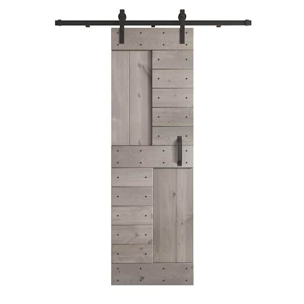 COAST SEQUOIA INC S Series 24 in. x 84 in. Light Grey DIY Knotty Wood Sliding Barn Door with Hardware Kit