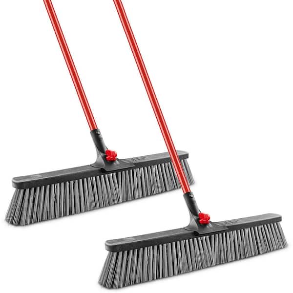 Libman 24 in. High Power Rough Sweep Push Broom Set Clamp-Style with Steel Handle (2-Pack)
