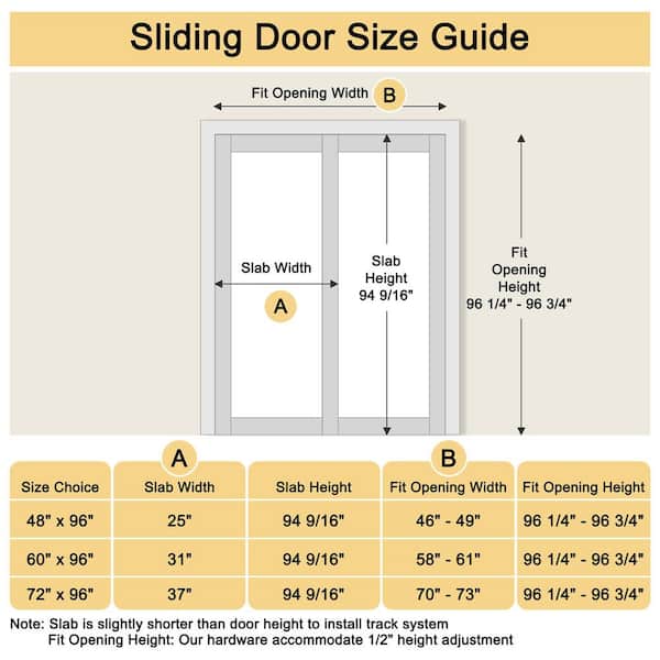 60 in. x 96 in. Paneled 3-Lite Blank Pattern White Primed MDF Sliding Door with Hardware and Black Handles