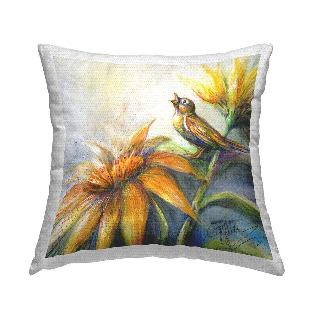 Singing Bird Yellow Floral Nature Tan Square Outdoor Throw Pillow price history on PriceWatchPro