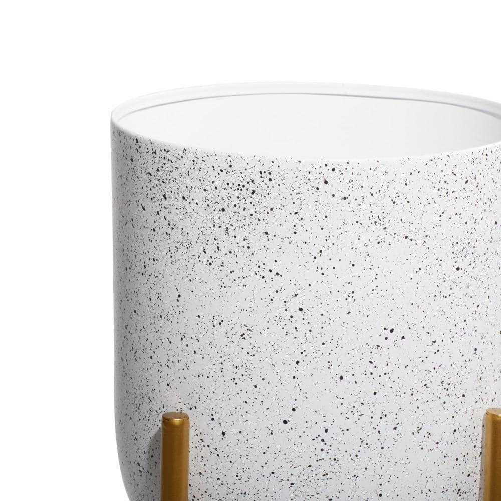 White Speckled Metal Planters with Gold Stands, Set of 2