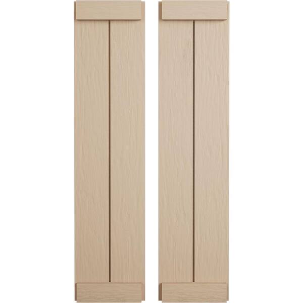 Ekena Millwork 11 in. x 50 in. Timberthane Polyurethane 2-Board Joined Rough Sawn Faux Wood Board-n-Batten Shutters, End Batten Pair