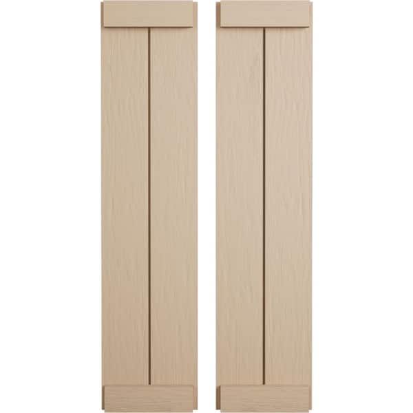 Ekena Millwork 11 in. x 82 in. Timberthane Polyurethane 2-Board Joined Board-n-Batten Rough Sawn Faux Wood Shutters, End Batten Pair
