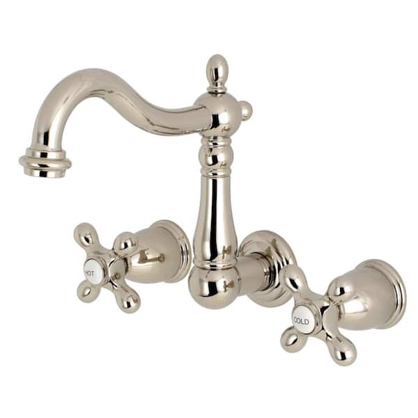 Kingston Brass Heritage 2-Handle Wall Mount Bathroom Faucet in Polished Nickel