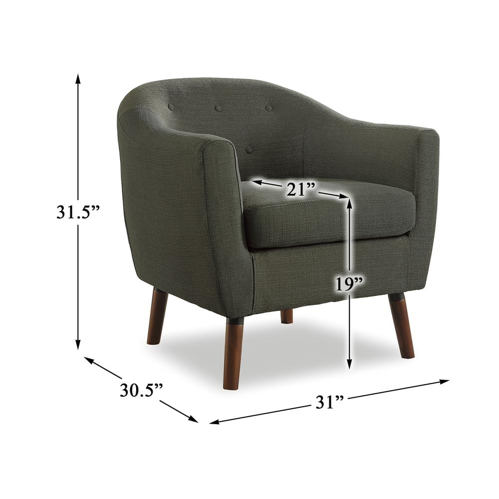 Scandinavian Gray Barrel Accent Chair with Cherry Wood Legs