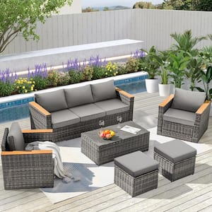 6 Pieces Gray Wicker Outdoor Sectional Set with Gray Cushions for Easy Installation