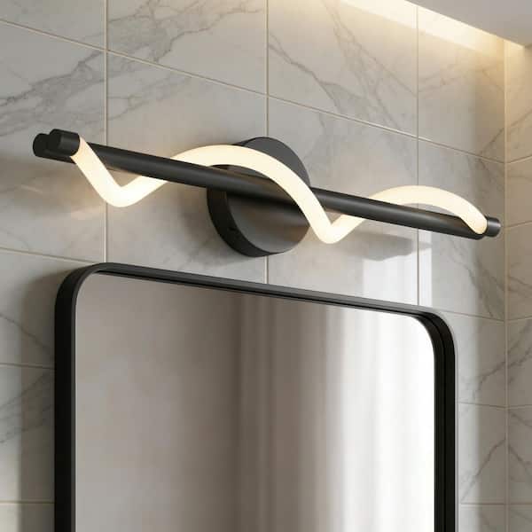 Neon 27 in. 5CCT 1-Light Matte Black Integrated LED Vanity Wall Light