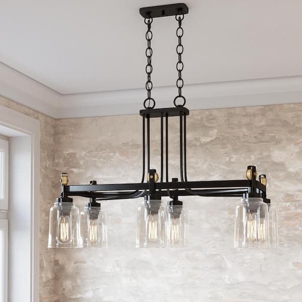 Home Decorators Collection Knollwood 6 Light Antique Bronze Chandelier With Vintage Brass Accents And Clear Glass Shades 7992hdcab - Home Decorators Collection Knollwood 6 Light Chandelier