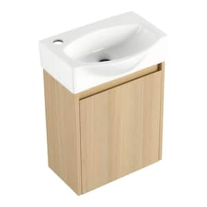 Lesta 15 in. W x 11 in. D x 22 in. H Single Sink Wall Mounted Soft Closing Bath Vanity in White Oak with White Resin Top