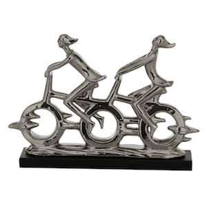 3 in. x 13 in. Silver Polystone People Sculpture with Bike
